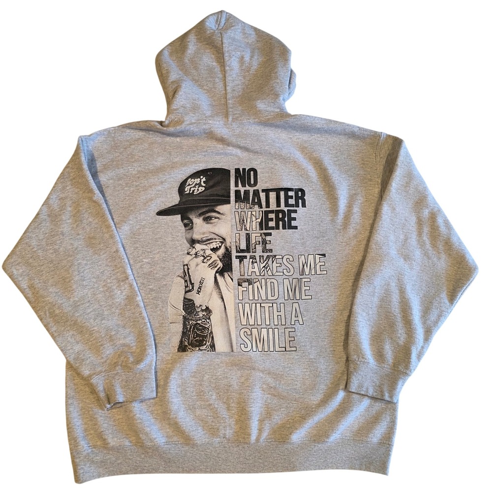Mac Miller Hoodie Mens XL Heather Gray Best Day Ever Graphic Tribute Sweatshirt